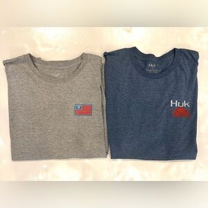 HUK Men’s Fishing Short Sleeve Shirts Lot Of 2 Gray And Blue Size Large